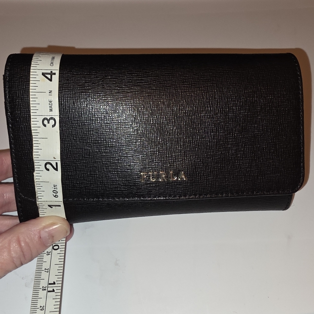 Furla Black Leather Wallet With Crossbody Strap - Picture 10 of 12